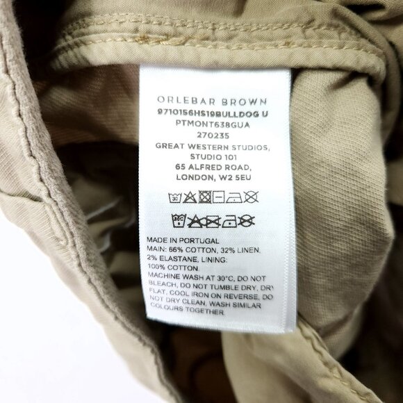Orlebar Brown Cargo Shorts Mens Size 36 Linen Blend Khaki Bulldog Slim Fit 5" - Picture 8 of 11
